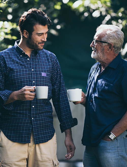 Two men connecting and talking about their experiences with prostate cancer.